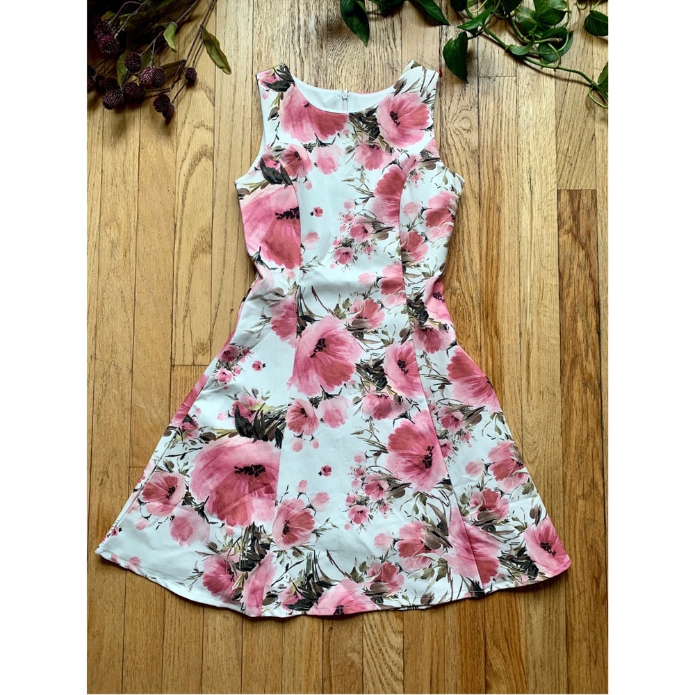Pleated A-Line Floral Dress - Picture 2 of 7